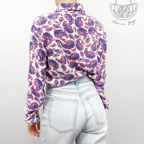 I Heart Ronson / Floral Pattern Button Down Shirt Blouse / Multicolor / Size S - Picture 4 of 8